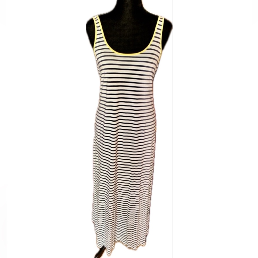 Isabel Wu navy & white striped maxi dress